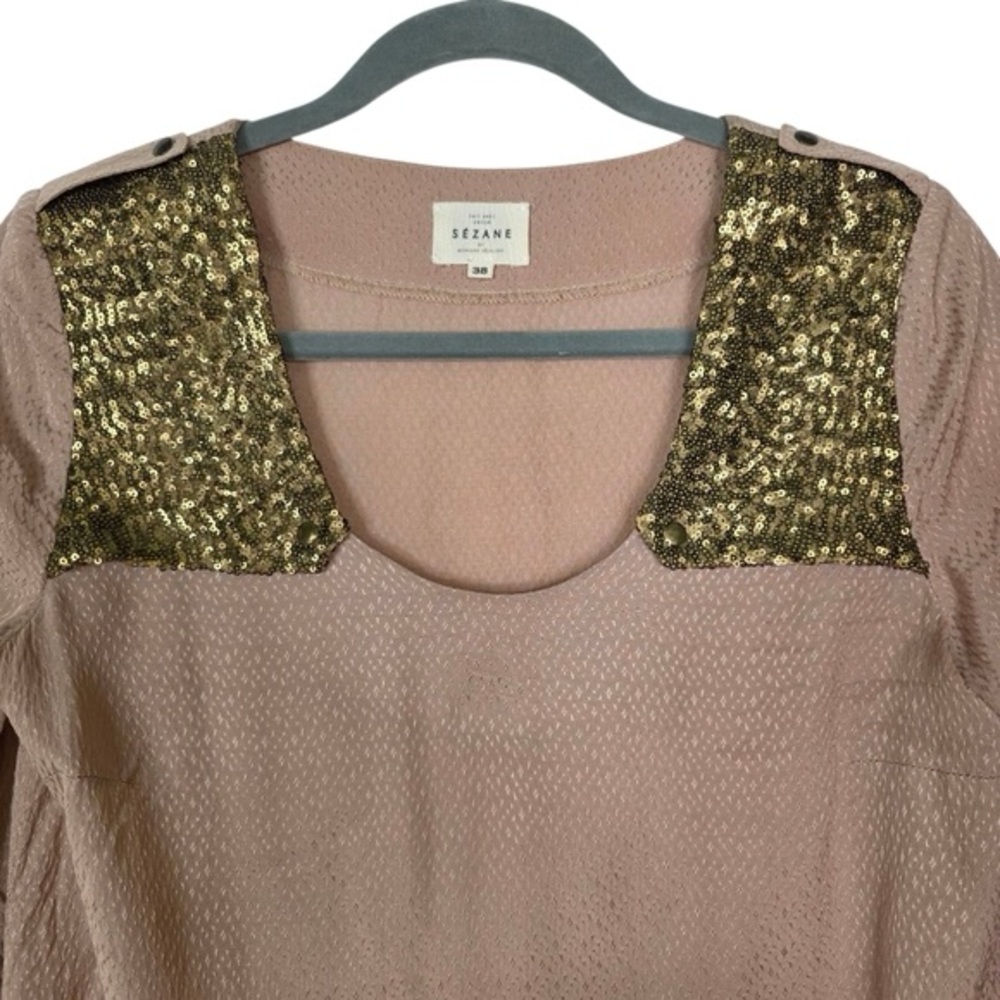 Sezane Textured Fabric With Embellishment 3/4 Sleeves Blouse - Picture 3 of 5